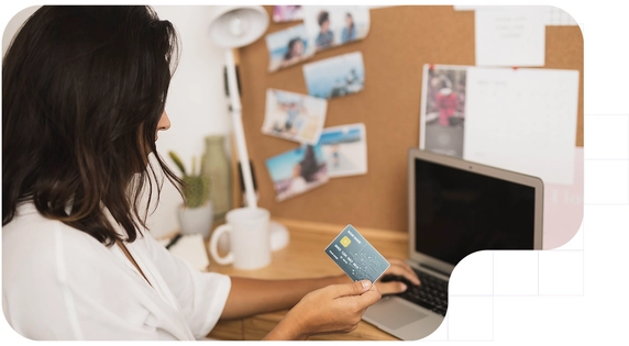 Woman validating the correct customer identification with a card.