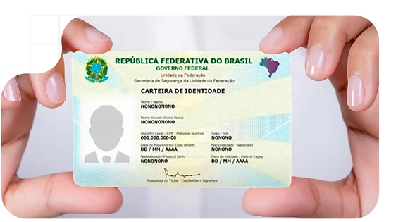 Person holding their Brazilian ID in accordance with KYC regulations
