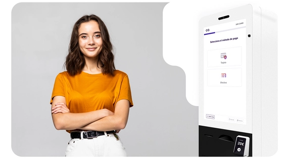 Person paying in an interactive kiosk