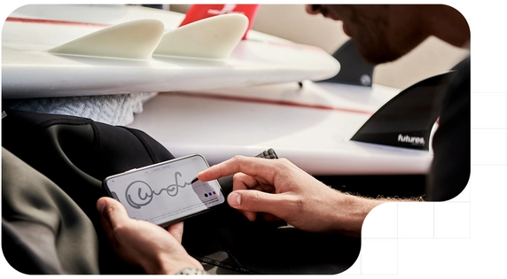 Person signing in his phone